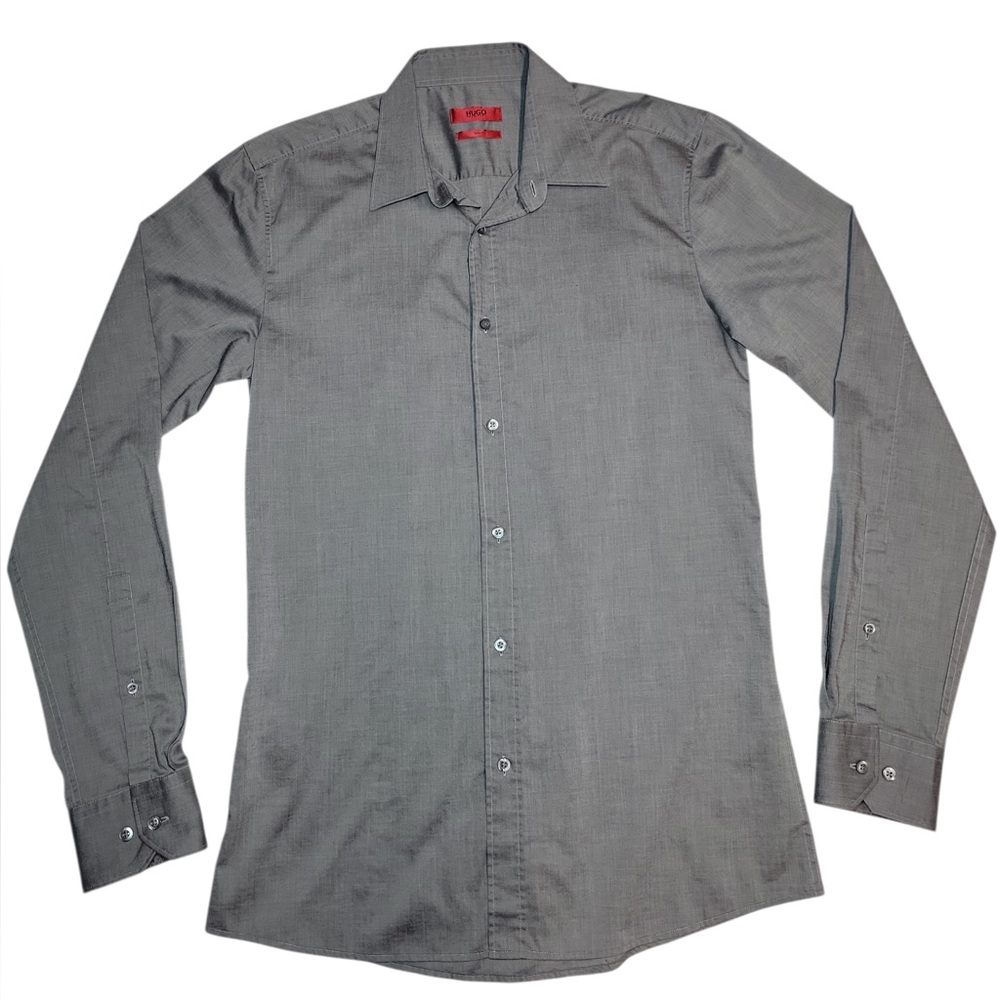 Hugo‎ Boss  Gray Solid Shirt Men's Small Slim Fit Button Up Red Tag